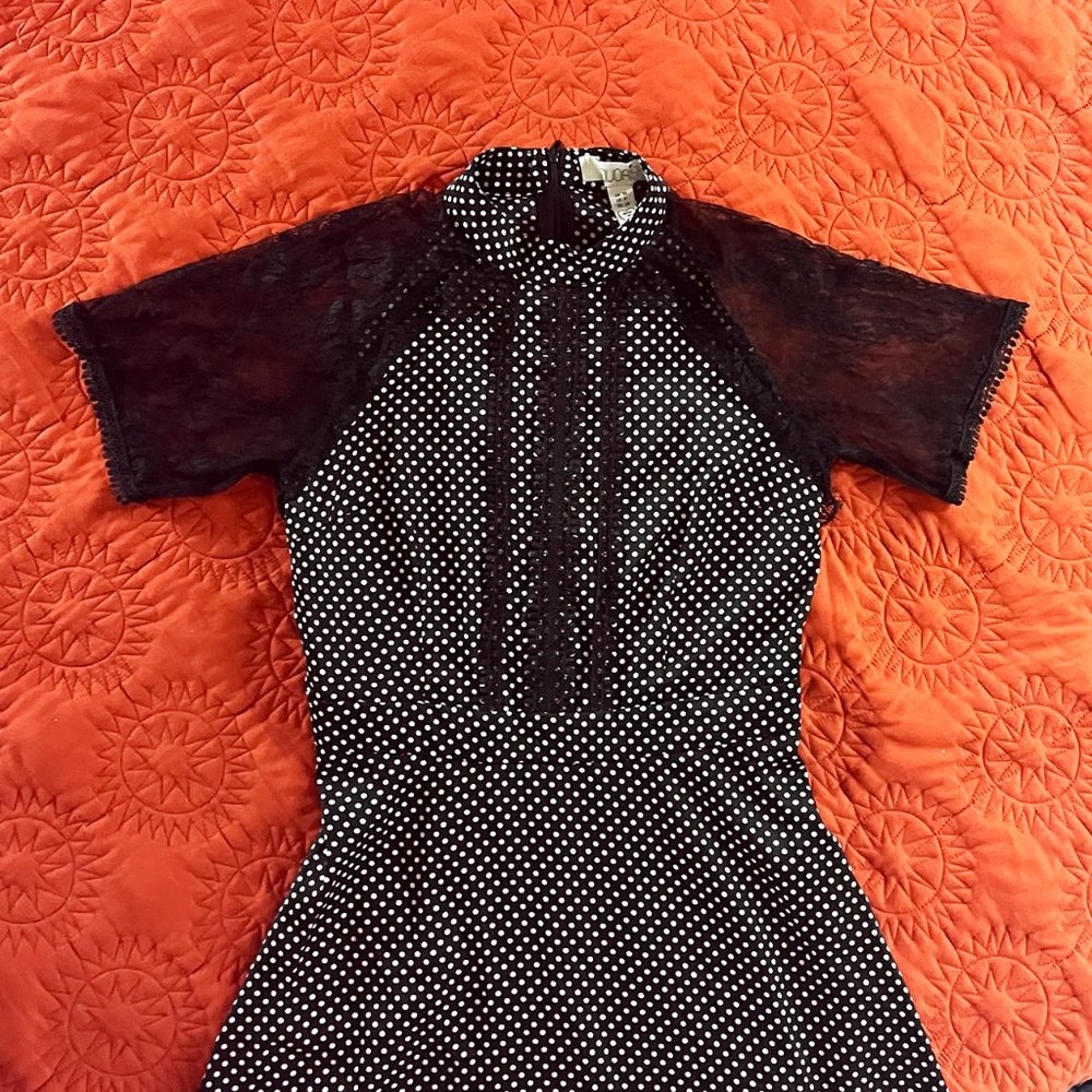 Liquorish TALL A-Line Midi Dress in Black with White Polka Dot